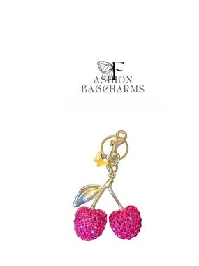 Hot Pink Sparkly Cherry Bag Charm/Keychain